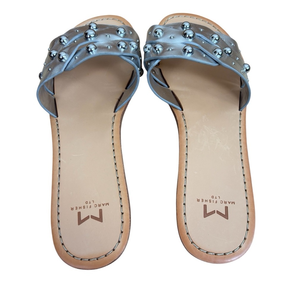 Marc Fisher Paxton Womens Size 10 Silver Studded Leather Flat Slide Sandals NWOB - Picture 3 of 5
